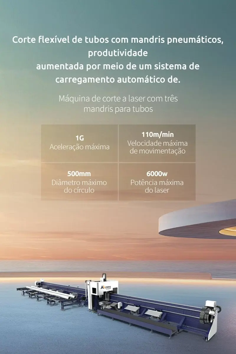 Máquina de corte a laser com três mandris para tubos