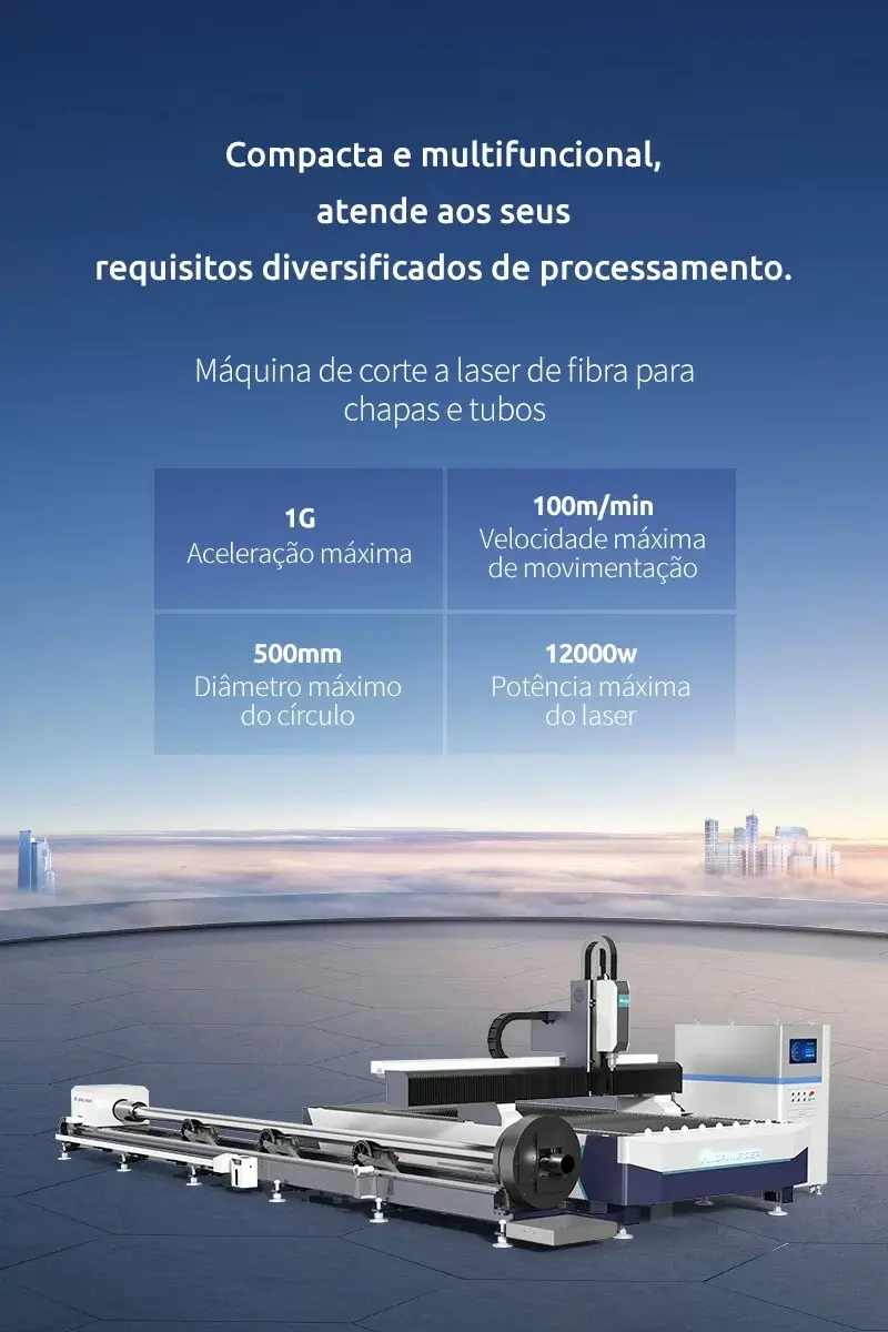 Máquina de corte a laser de fibra para chapas e tubos