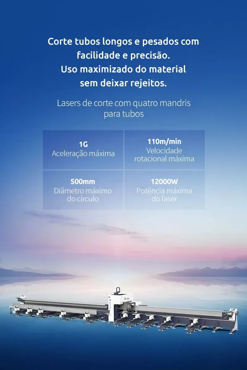 Lasers de corte com quatro mandris para tubos